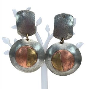 Vintage Marjorie Baer SF PIERCED DANGLING EARRINGS MIXED METALS.